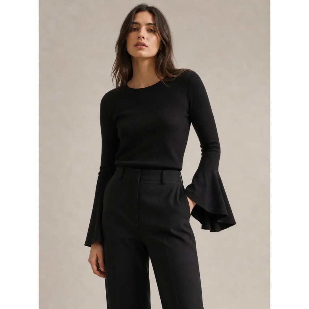 Eliza J Bell Sleeve Keyhole Back Ribbed Knit Top Black Women SP‎